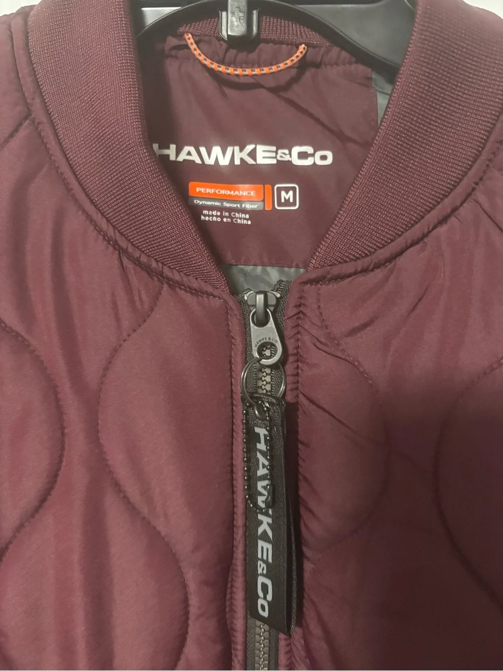 Hawke & Co Mens Quilted Bomber Jacket - Burgundy~minimal wear